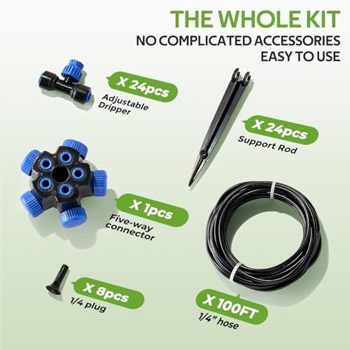 HIRALIY 100FT Drip Irrigation Kit for Raised Beds & Gardens