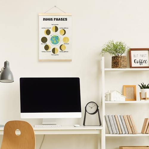 TLESKE Boho Classroom Moon Phases Chart Poster Hanger Frame for Kids, Homeschool Hanging Wall Art Room Decor for Toddlers Nursery Playroom, Preschool Prek Learning Educational Poster Prints, 12x16