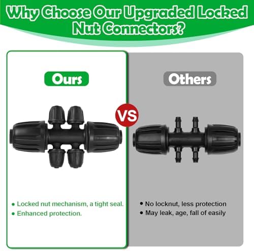 1/2 Inch To 1/4 Drip Irrigation Fittings - 8 Pack Drip Line Irrigation 1/2'' to 1/4'' Barbed Tee Adapter Anti-Drop Lock Nut Barbed Reducer 6 Way Connectors for Drip Irrigation System