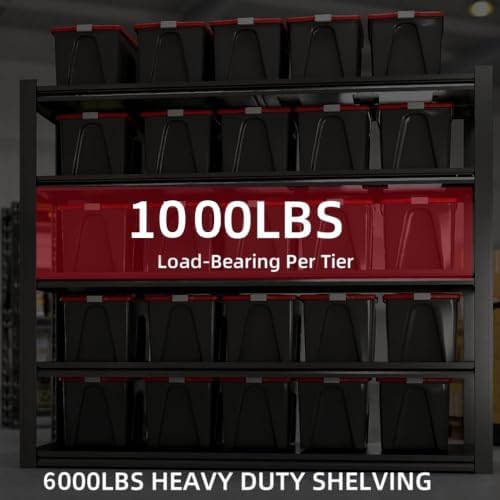 6-Tier Heavy Duty Garage Shelving, 6,000 lbs Capacity Adjustable Metal Storage Shelving Unit for Garage, Basement, Warehouse & Workshop, 62" W x 24" D x 84" H