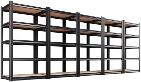 5 Pack Garage Shelving Heavy Duty 5T Storage Shelves, Metal Adjustable Shelving Unit, Utility Garage Organizer Shelf for Basement, Pantry, Kitchen, Warehouse, 71.2" Hx28 Wx12 D, Black