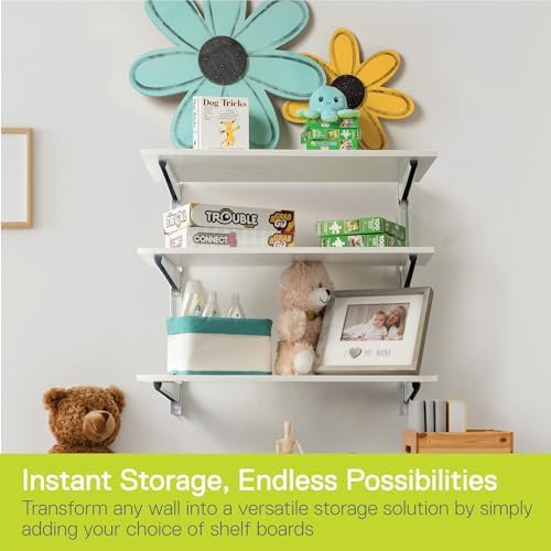 Delta Minimalistic White Shelf Brackets Cycle, Set of 6 Fully Adjustable 12-inch Heavy Duty Shelf Brackets, Holds Up to 480 lbs, Modern Shelf Bracket for Wood Shelves