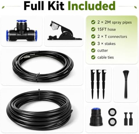 High-Flow Tree Irrigation System, 15FT 12mm Hose & 2Pcs 6.5FT Adjustable Nozzles, for Tree Roots & Canopies Irrigation, Leaf & Fruit Cleaning, Ideal for Fruit Trees & Ornamental Trees