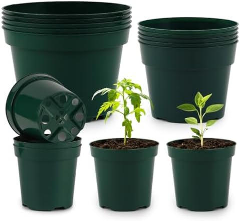 RooTrimmer 15 Pack 4/6/8 Inch Plant Nursery Pots, Sturdy Plant Pots with Drainage Holes, Ideal for Seedlings, Indoor/Outdoor Use, Green