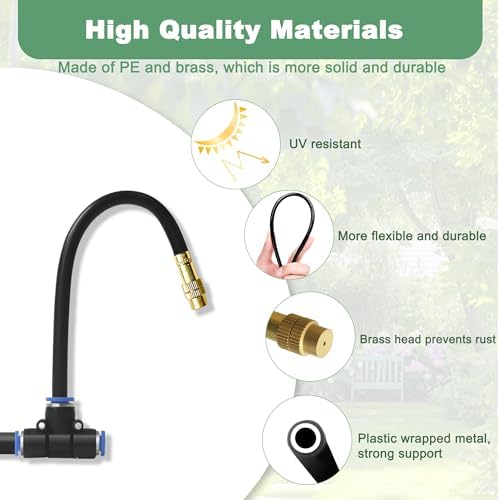 Quibbay 65.6Ft 360° Adjustable Drip Irrigation System Kit, Automatic Garden Watering System with 20 Copper Nozzles, Atomizing Misting Watering System with 360° Bending Dropper for Plant Lawn Patio