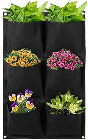 WFIST Vertical Hanging Planter Bag, Breathable Felt Wall Garden Planter with Metal Grommets, Indoor/Outdoor Space-Saving Herb & Flower Growing Pouch (6-Pocket)