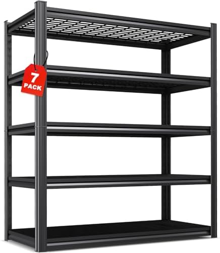 Set of 7 Garage Shelving-3000 lbs 5 Tier Storage Shelves,Adjustable Heavy Duty Metal Shelving Unit and Storage Large Wire Rack,Utility Steel Shelf for Warehouse Industrial Pantry Basement -78"x46"x20"
