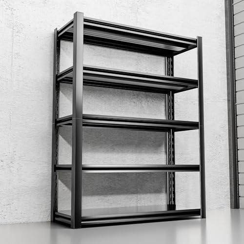 5 Tier Garage Shelving Units 72"H Storage Adjustable Shelves 2000LBS Heavy Duty Metal Shelves Utility Industrial Shelving Rack for Garage Warehouse Pantry Basement,Black (15.7"D×35.4"W×72"H)