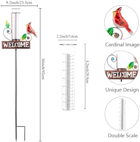 Stargarden Rain Gauge Outdoor, Metal Cardinal Rain Gauge