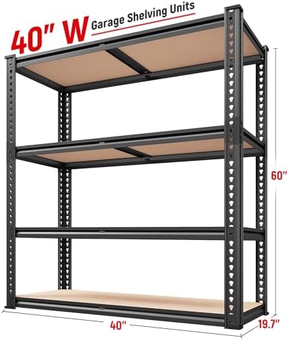 REIBII 40" W Garage Shelving with Rolled-Edge Columns for Basement Pantry