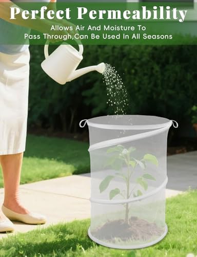 4 Pack Pop Up Plant Covers Tent from Animals, 20" H X 13" Garden Mesh Plant Cover, Outdoor Mesh Plant Enclosure for Pests, Bird and Pest Protection Guard for Plants, with Stakes and Labels (White)