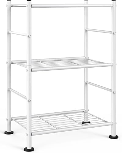 Sakugi Storage Shelves - 3 Tier Shelf Organizer, Sturdy Metal Garage Shelving with Adjustable Leveling Feet, Space-Saving Shelves Organizer for Pantry, Laundry, Kitchen (18" x 12" x 30", White)