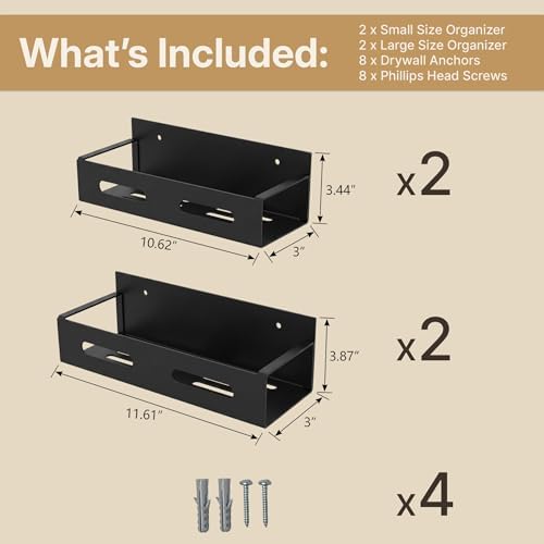 Wall-Mounted Metal Storage Rack 4-Pack - Garage and Workshop Organizer for Tools, Hardware, Cleaning Supplies - Black Texturized Powder-Coat