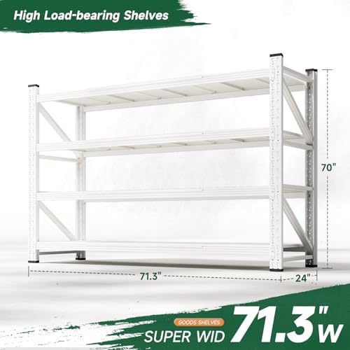 Letaya 71.3" W Metal Storage Shelves,5000LBS Heavy Duty Garage Shelving Units, 4 Tier Adjustable Utility Rack Shelf,Large Industrial Shelves,for Shop,Warehouse,Basement (71.3" W x 24" D x 70" H)