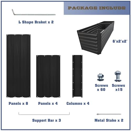 6x2x2FT Black Metal Raised Garden Bed Kit, Galvanized Outdoor Planter Box for Vegetables, Flowers, Herbs, Succulents and More