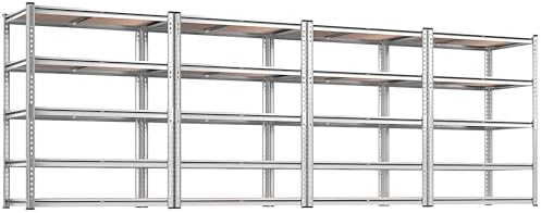 REIBII 2020LBS Garage Shelving Heavy Duty Metal Shelving 5 Tier Storage Shelves, Garage Shelves for Basement, Warehouse, Pantry, Closet, Kitchen, 72" H x 36" W x 16" D, Galvanized, 4 Pack