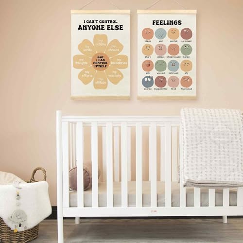 TLESKE Mental Health Feelings Emotions Chart Poster Hanger Frame for Toddler Kid Classroom Set of 2, Homeschool Wall Art Decor for Nursery Playroom, Preschool Prek Learning Educational Poster, 16x24
