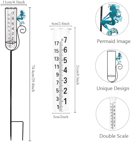 Stargarden Rain Gauge Outdoor, Mermaid Rain Gauge with Metal Stake