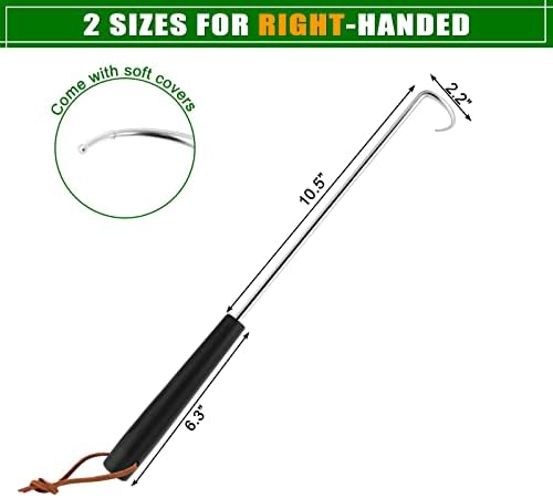 Meat Hook Flipper Set of 2, HaSteeL Stainless Steel Pigtail Food Flipper Turner 17Inch, BBQ Accessories Great for Grilling Smoking Frying, Long Body & ABS Handle, Easy to Clean & Right Handed
