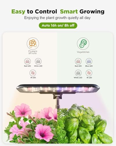 URUQ 8 Pods Hydroponics Growing System with LED Grow Light - Black