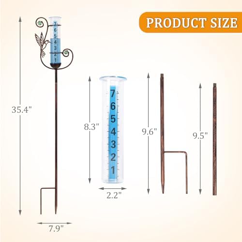 Rain Gauge Outdoor, Hummingbird Rain Gauges for Yard Patio Lawn Decor