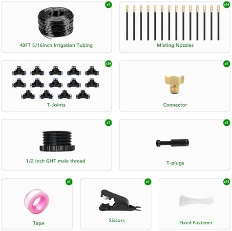 40FT Drip Irrigation System for Garden – Automatic Watering Kit with Solid Brass Metal Connectors, 360° Bendable Tubing & 14 Adjustable Nozzles for Greenhouse, Lawn, Yard & Plants