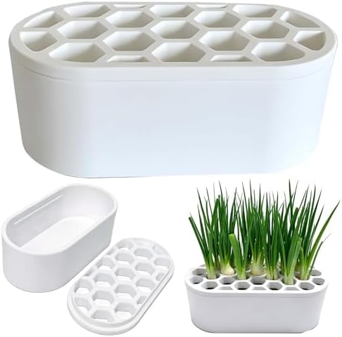 3D Printed Green Onion Planter Trays | Plant Propagation and Seedling Starter Trays for Indoor Gardening | Reusable Nursery Pots for Home, Office, Dorm (White)