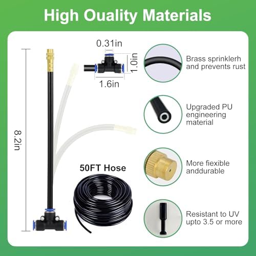 360° Adjustable Drip Irrigation System-50FT Garden Watering System with 16 Brass Nozzles,Irrigation System for Garden/Yard/Lawn,Greenhouse Accessories, 5/16" Tubing Garden Irrigation System