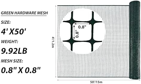 PotatoLife Green Plastic Garden Fence, Hardware Mesh, 4' x 50'