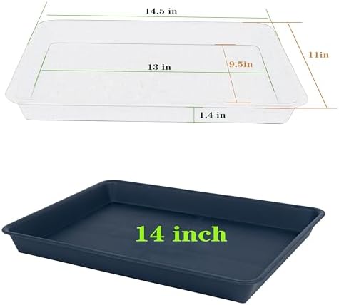 VUWEZ Plant Growing Trays 2 Pack, Plant Tray, 14.5"x11", Heavy Sturdy Plastic Plant Saucer Seed Trays, Seedling Starter Tray, Plant Drip Trays for Indoors, Seed Starter Growing Tray (Blue)