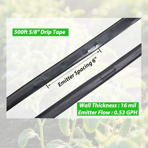 500ft 5/8 Inch Drip Tape 6" Spacing Roll 16 Mil Irrigation Hose Garden Watering Tube Line Automatic Equipment for Garden Irrigation System Flower Patio Lawn Hose