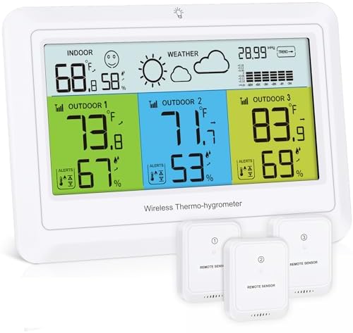 Indoor Outdoor Thermometer Wireless Weather Station 3 Sensors