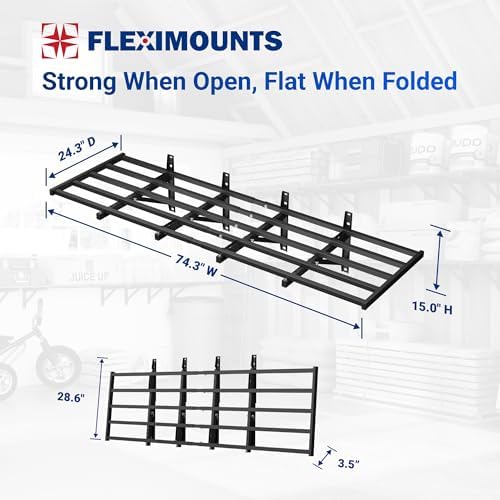 FLEXIMOUNTS Fold-Down 4-Pack 2x6ft Garage Wall Shelving, 1800lbs Load,Black