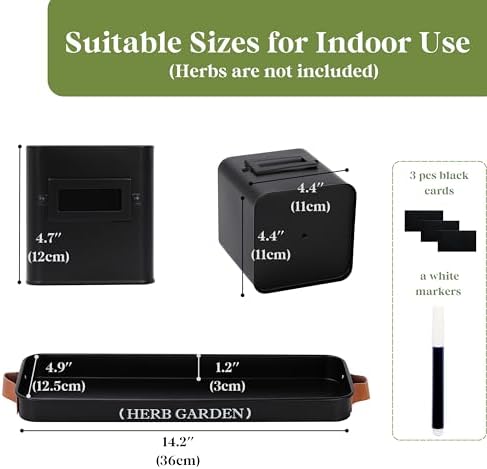 PERFNIQUE Indoor Herb Garden, Herb Planter Set with Tray, Farmhouse Indoor Plant Pots, Windowsill Herb Garden with Drainage(Planter only) for Indoor/Outdoor, Window Pots(Matte Black)
