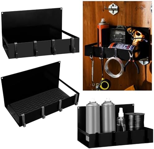 Lineshading 3 Pack Magnetic Garage Organizer with Hook, Fridge Shelf, Black