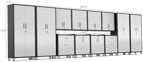 12-Piece Heavy Duty Steel Garage Cabinet System | All-in-One Modular Garage Cabinet Set for Ultimate Workshop Organization | Easy Assembly Garage Storage Cabinets & Tool Bench