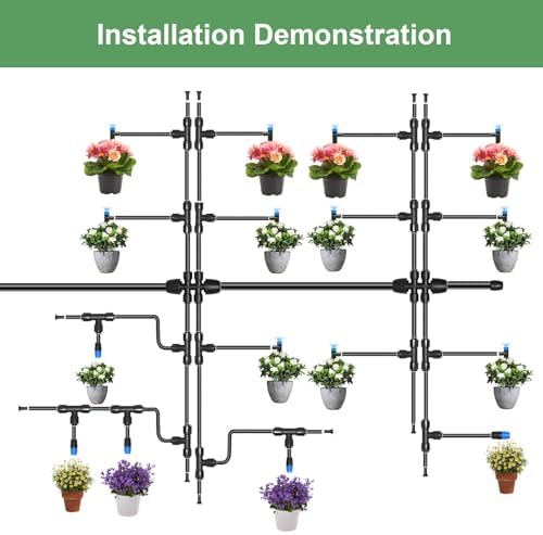 230FT Drip Irrigation System,Automatic Garden Watering System with 1/4" & 5/16" Tubing, Adjustable Spray Nozzles & Sprinklers for Garden, Greenhouse, Lawn, Potted Plants