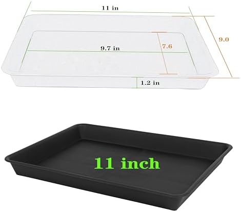 VUWEZ 4 Pack Plant Saucer Tray Rectangular, Plant Saucers for Indoors, Heavy Sturdy Plastic Plant Drainage Trays, Plant Drip Trays for Pots, Seed Starter Growing Tray (11 x 9 inch, Black)