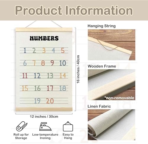 TLESKE Boho Classroom Numbers Chart 1-20 Poster Hanger Frame, Homeschool Hanging Wall Art Decor for Toddler Kids Room Nursery Playroom, Preschool Prek Learning Educational Poster Print Banner, 12x16