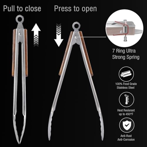 16" & 12" Heavy Duty Stainless Steel Grill Tongs, 2-Pack