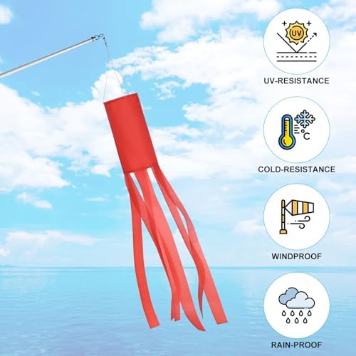 M METERXITY 1-Pack Windsock Flag, Colorful Wind Socks for Garden/Yard/Patio/Home Decor, Spring Summer Fall Winter Outdoor Hanging Decoration [39.4 in / 100cm, Red]