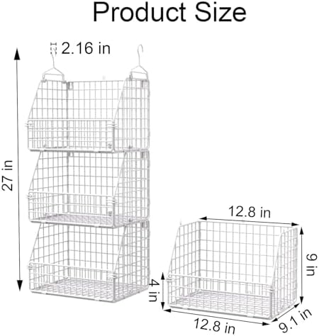 PUPPYCUTE Hanging Closet Organizer and Storage, Clothes Hanging Shelves Wire Baskets for Clothing Sweaters Purse Handbags Shoes White 3 Tier