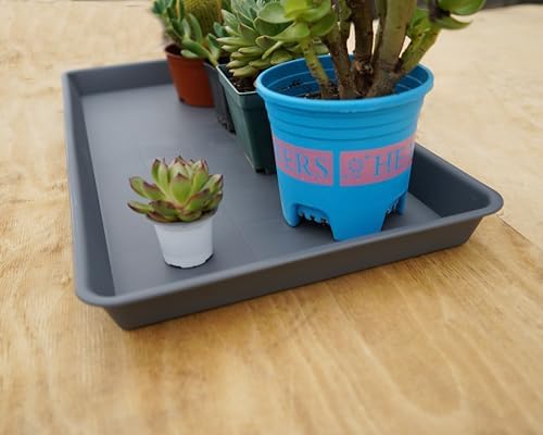 VUWEZ 2 Pack Plant Saucer Tray Rectangular, Plant Growing Nursery Trays, Heavy Sturdy Seed Starting Trays, Plant Starter Trays for Indoors No Holes, Seed Starter Growing Tray (17.5"x10.6", Gray)