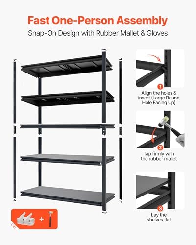 VEVOR Storage Shelves, 5-Tier Adjustable, 2500 lbs Capacity, Heavy Duty Garage Storage Shelving Unit, Metal Utility Rack Shelf, for Garage Warehouse Basement Kitchen, 48.43" W x 18.31" D x 71.38" H