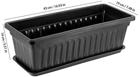 6 Pack 17 Inch Flower Window Box, Plastic Vegetable Planters Long Pots with Tray, Black Garden Flower Plant Pot for Windowsill Patio Garden Porch Balcony, with 30 PCS Plant Labels