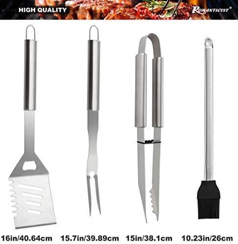 ROMANTICIST 23pcs Must-Have BBQ Grill Accessories Set with Thermometer in Case - Stainless Steel Barbecue Tool Set with 2 Grill Mats for Backyard Outdoor Camping - Father's Day Best Barbecue Gift