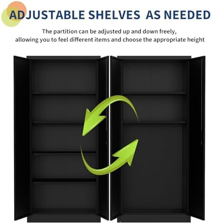 GarveeHome Metal Storage Cabinet with Lock, Steel Tool Cabinet with 4 Adjustable Shelves and 4 Adjustable Feet,Storage Organization for Home, Garage, Office, Shop