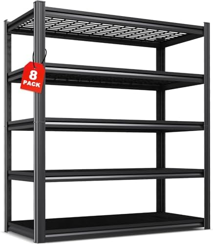 Set of 8 Garage Shelving-3000 lbs 5 Tier Storage Shelves,Adjustable Heavy Duty Metal Shelving Unit and Storage Large Wire Rack,Utility Steel Shelf for Warehouse Industrial Pantry Basement -78"x46"x20"
