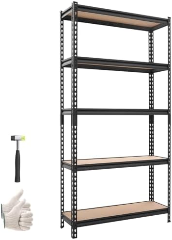 VEVOR Storage Shelves, 5-Tier Adjustable, 3000 lbs Capacity, Heavy Duty Garage Storage Shelving Unit, Metal Utility Rack Shelf, for Kitchen Pantry Basement Bathroom, 36.34" W x 12.17" D x 71.38" H