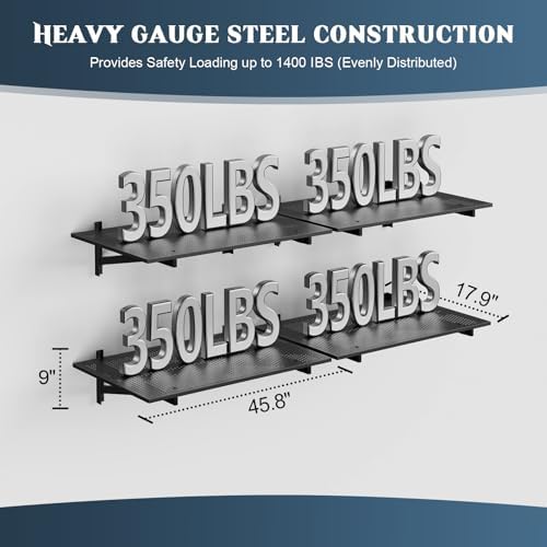Jusgym 4 Pack Garage Wall Shelving, 1.5x4ft, 1400LBS Integrated Shelves